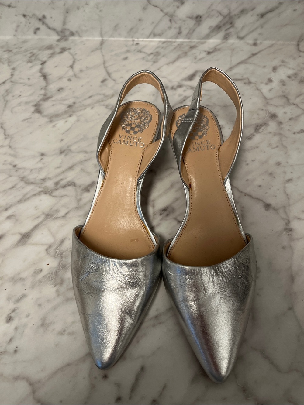 Vince Camuto Metallic Silver Pointed Slingback Flats